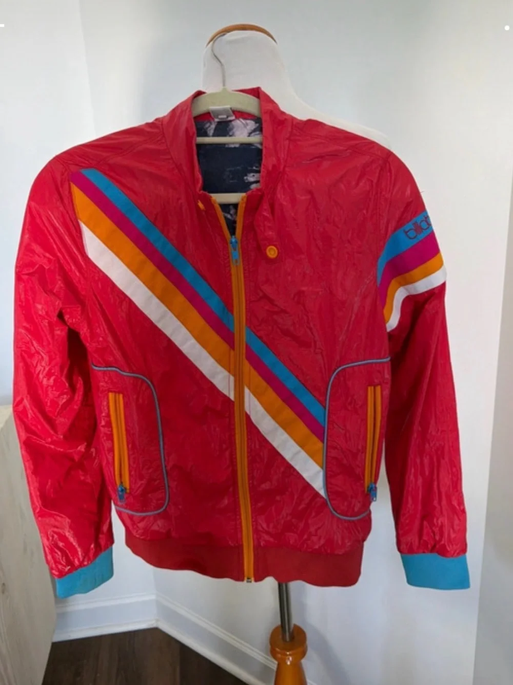 Billabong Bright Red Retro Stripe Windbreaker Jacket